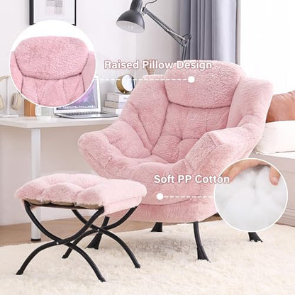 Tiita Lazy Chair with Ottoman, Comfy Reading Accent Chair, Plush Pink - color: Plush-pink
