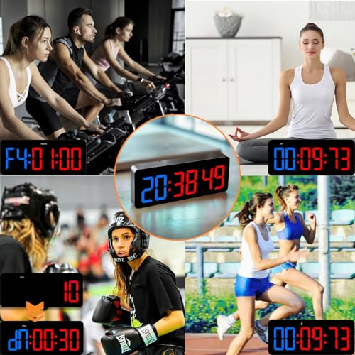 Multi-Mode Fitness Timer with Remote Control – 2-in-1 Digital Clock & Gym Timer for Tabata, EMOM, Countdown, Stopwatch, FGB – Customizable Workout Cycles with 10 Presets & 3 Mounting Options - color: Blue Red