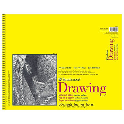 Strathmore 300 Series Wire Bound Drawing Pad, 70 lb. Drawing Paper, 14 X 17 inches, White, 50 Sheets (340-14) - size: 14x17, style: Wire Binding