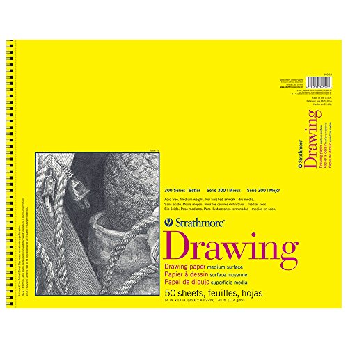 Strathmore 300 Series Wire Bound Drawing Pad, 70 lb. Drawing Paper, 14 X 17 inches, White, 50 Sheets (340-14) - size: 14x17, style: Wire Binding