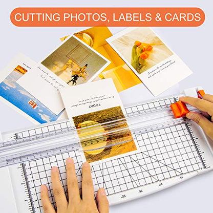 Evteck Paper Cutter 12 Inch Paper Trimmer Slider Crafting Scrapbooking Supplies for A4 Vinyl Photo Cardstock with Security Blade and Foldable Ruler - color: White