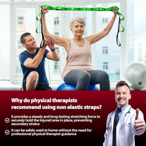 Acozycoo Stretching Strap with Loops for Physical Therapy,Knee,Calf,Back - color: Green, size: Length: 86 Inch, Width: 1.5 Inch