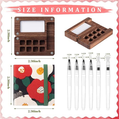 Qilery Mini Portable Watercolor Palette Set Wooden Grid Paint Box Watercolor Paper Sketch Book Brush Pens with Binder Clip for Painters Artist Not Include Paint(Cat) - style: Cat
