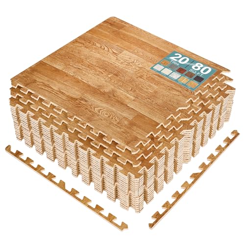 Sorbus Interlocking Wood Grain Foam Floor Tiles (20 Pack, Pine) - color: Wood Grain - Pine, size: 20 Pack
