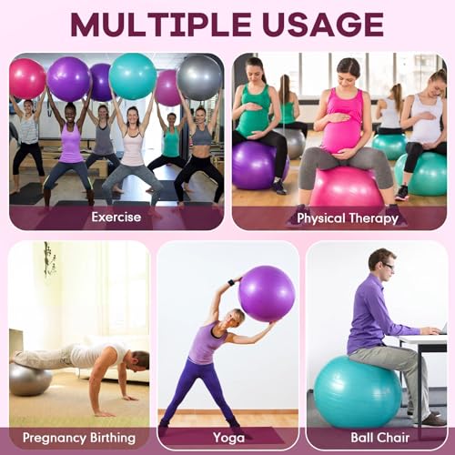 Leyndo 4 Pcs 26 Inch Yoga Exercise Ball Pilates - color: Pink Green Gray Set