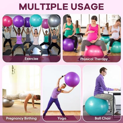 Leyndo 4 Pcs 26 Inch Yoga Exercise Ball Pilates - color: Pink Green Gray Set