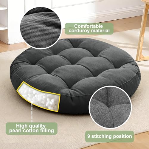 Ryiene Floor Cushion Pillow Set of 2 Large Round and Square Floor Pillows for Adults Meditation Cushion Pillow Tufted Corduroy Cushions for Living Room Outdoor Yoga Tatami Fireplace,20x20 Inch (Grey) - color: Grey