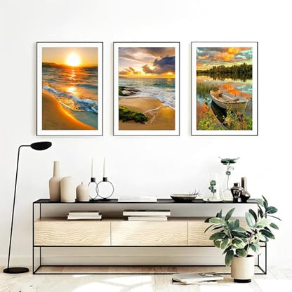OFRKE Diamond Painting Kits for Adults,3 Pack Sunset Ocean Diamond Art for Beginners, Diamond Round 5D Full Drill Paint with Diamonds Pictures Gem Art Painting Kits DIY Crafts Kits 12x16inch - color: 3pcs-Sunset Ocean