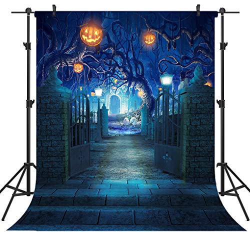 Halloween Theme Backdrop Horror Cemetery Photography Background Halloween Pumpkin Photo Forest Cemetery Banner Studio Prop 6x9FT TP263A - size: 6'x9'