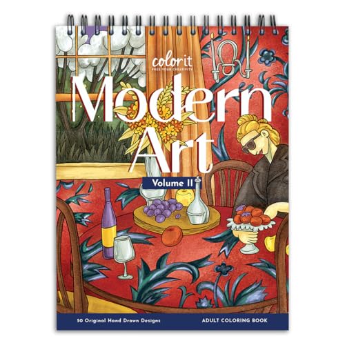 ColorIt Modern Art Vol II Adult Coloring Book for Women | 50 famous painting-inspired drawings | Spiral bound | Thick paper | Perforated pages | Lay-flat hardback cover | Blotter - color: Volume II