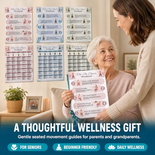 Tai Chi Chair Workout Chart Poster Set, 6-Piece Canvas Prints, Seated Chair Tai Chi Exercises for Seniors & Beginners, 30-Day Workout Charts, Easy-to-Read Wall Art | Unframed (8" L x 10" W) - size: 8"L x 10"W