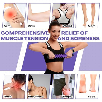 Hiboom 12 Pack Muscle Roller Stick for Deep Tissue, Leg Massage Roller with Anti Slip Grip Massage Relaxing Tools for Athletes Sculpting Yoga Sports Arms Back Calves Muscle Massager(Purple)
