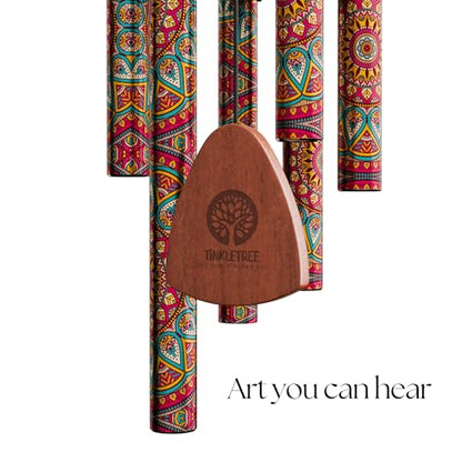 Tibetan Mandala Wind Chime for Outside – 37" Deep Tone Aluminum – Spiritual Chimes for Garden Patio Home – Good Luck Gift