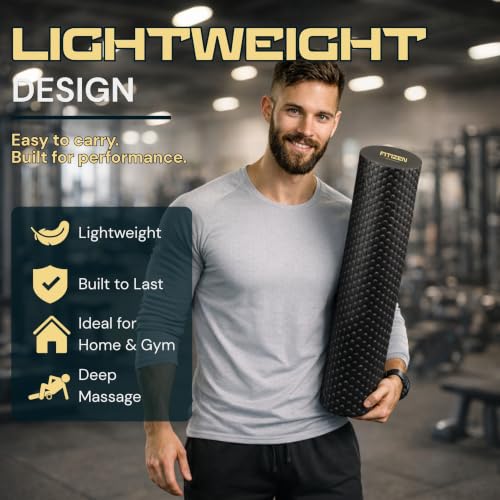 Foam Roller for Muscle Massage, Stiff Back Pain Relief, Physical Therapy, Deep Tissue, Exercise Equipment for Home Gym, Stress, Yoga, Pilates for the Fit Citizen (Black, Large 24 x 6 Inches) - size: Large 24 x 6 Inch