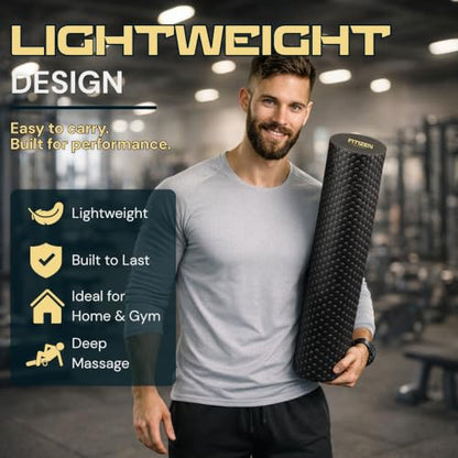 Foam Roller for Muscle Massage, Stiff Back Pain Relief, Physical Therapy, Deep Tissue, Exercise Equipment for Home Gym, Stress, Yoga, Pilates for the Fit Citizen (Black, Large 24 x 6 Inches) - size: Large 24 x 6 Inch