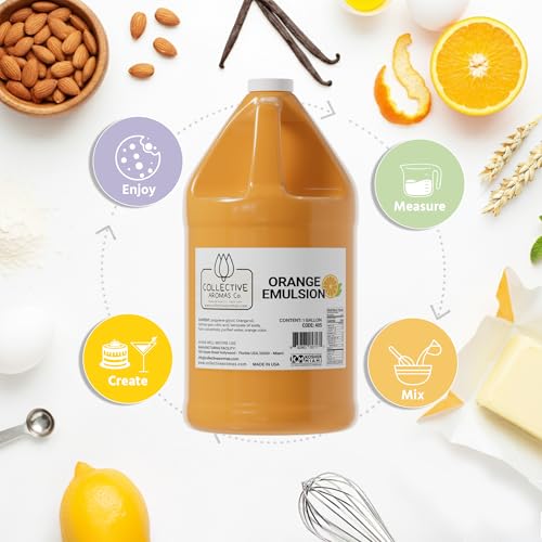 Collective Aromas Co. Orange Emulsion for Baking, Concentrated Orange Flavoring for Cakes, Cookies, Frosting & Desserts, Alcohol Free, Kosher, 1 Gallon (128 fl oz), Made in USA - size: Orange - 1 Gallon (128 fl oz)