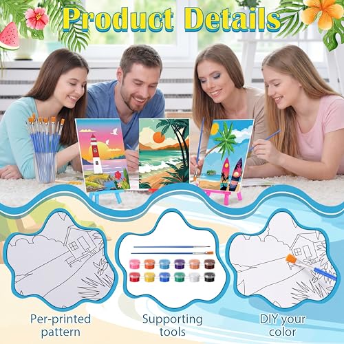 Blosssound 10 Set Pre Printed Canvas Pre Drawn Canvas Painting with Easel Kits 5" x 7" Outline Painting Panels for Beginners, DIY Craft Project, Party Favor, Home Decors(Landscape) - style: Landscape