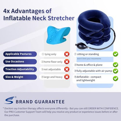 Cervical Neck Traction Device for Instant Neck Pain Relief - Inflatable & Adjustable Neck Stretcher Neck Support Brace, Best Neck Traction Pillow for Home Use Neck Decompression (Blue) - color: Blue