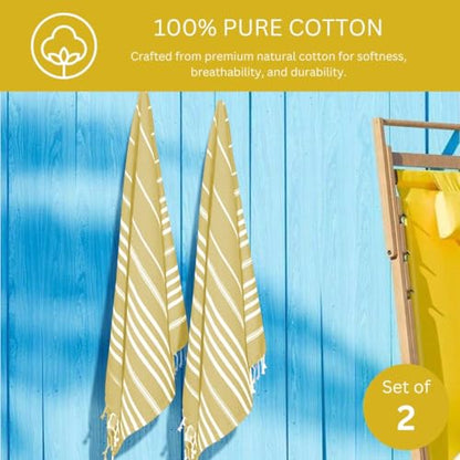 WeWove Turkish Peshtemal Beach Towels Large 39x70 Inch Set of 2 - 100% Cotton Soft Quick-Drying Absorbent Washable - Versatile for Beach Pool Spa Picnic Travel or Bath Use - Turkish Towels Yellow - color: Yellow