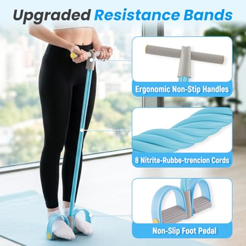 Asnomy Band Set – 8-Tubes Pedal Resistance Band with Handle, Ankle Resistance Band with Figure 8 Resistance Band for Strength Exercises, Training for Stretching The Abdomen,Waist,Arms and Legs - color: Grey Blue