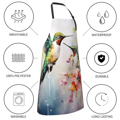 Artist Painting Apron with 2 Pockets Painters Art Aprons Gifts for Women Men - color: Flroal Hummingbird Painting