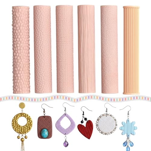 Polymer Clay Texture Roller Set - 6 Professional Surface Rollers for Earrings & Jewelry | Brushed Metal, Jute, Leather & More | Core Studio Collection