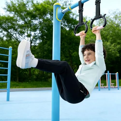 Gymnastics Rings for Kids, Professional Adjustable Extended Straps, 550 lbs Weight Capacity, Featuring Premium Non-Slip Grip Design, Suitable for Indoor/Outdoor Strength and Fitness Training.