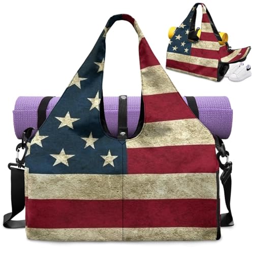 American Flag Gym Bag for Women,Gym Tote with Yoga Mat Holder and Shoe Compartment Sports Bags, Double Zipper Sports Duffle Bags for Exercises Dance - color: American Flag