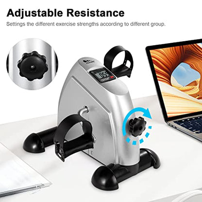 Mini Exercise Bike, himaly Under Desk Bike Pedal Exerciser Portable Foot Cycle Arm & Leg Peddler Machine with LCD Screen Displays - color: Sliver