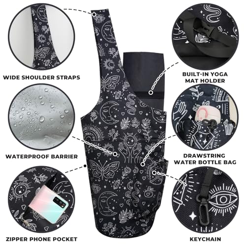 Yoga Mat Bag Carrier for Women Workout Large Waterproof with Zipper Pocket, Keychain and Wide Shoulder Straps - color: graffiti