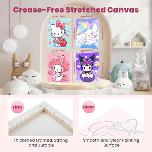 4 Pack Cartoon Paint by Numbers Kit for Kids with Frame - Wooden Easel | Cute Kids Paint by Numbers Ages 4 8 12, Easy DIY Acrylic Oil Painting for Gift Home Wall Decor (8x8 inch) - color: BKH1573-BKH1580