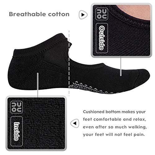 Non Slip Grip Yoga Socks for Women with Cushion for Pilates, Barre, Home - color: 3 Pairs-3 Black