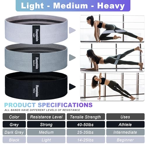 Resistance Bands for Working Out, 3 Levels Fabric Exercise Bands Set - color: Black