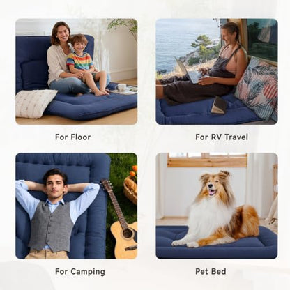 Japanese Floor Mattress,3.5" Thicken Futon Mattress Tatami Mat - color: Navy Blue, size: Twin (80”L × 39“W)
