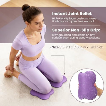 Foldable Non-Slip Yoga Mat and Blocks Set for Women, 9-Pcs Yoga Starter Kit - color: Purple