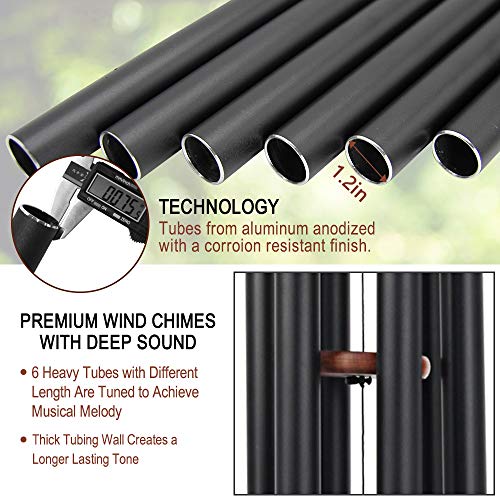 Wind Chimes Outdoor Large Deep Tone, 44 Inches Sympathy Wind Chimes Tuned Soothing Melody, Memorial Wind-Chime with 6 Heavy Tubes for Outside Decoration, Garden/Yard. Black Wind Chime - size: 44"BK