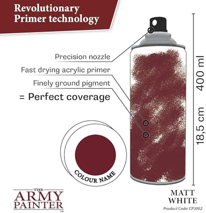 The Army Painter, Colour Primer Matt White, 400 ml acrylic spray | Spray Paint Basecoat for Miniature Model Undercoat Priming, Plastic Wargames, DnD & Warhammer - color: Matt White
