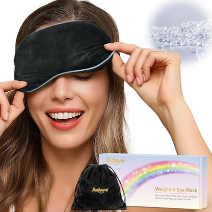 BeHoomi Cooling & Heated Eye Mask, Weighted Eye Mask for Sleeping, Black - color: Black
