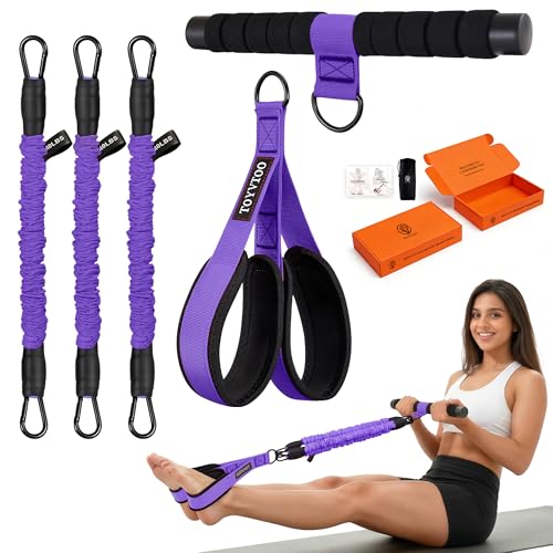 3-Tube Pedal Resistance Band w/Handles, 30/40LBS Sit Workout Gear | Home pedal puller for abs waist leg glutes core pilates training, portable gear for men women daily exercise - color: purple, size: 40lbs