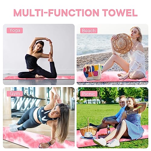 Yoga Towels, Non Slip Hot Yoga Mat Towel with Grip Dots,Super-Absorbent Soft Microfiber Yoga Blanket for Pilates, Fitness and Workout 72inch x 24inch - color: Pink+white