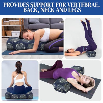 MABOZOO Yoga Bolster Pillow, Triple-Layer Sponge Rectangular Yoga Bolster with Carry Handle Meditation Pillow with Washable Cover for Restorative, Meditation - color: Blue Print