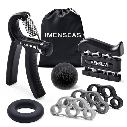 Grip Strength Trainer 7 Pack Adjustable Hand Gripper, Finger Stretcher Resistance Extensor Bands, Finger Exerciser, Grip Strength Ring & Stress Ball, Hand Grip Strengthener - color: Black