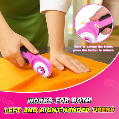 DIYSELF 45mm Fabric Cutter, Rotary Cutter for Fabric with 5 Extra Blades | Ergonomic Handle, Rolling Cutter for Fabric and Leather, Wheel Cutter Sewing Tool for Quilting, Crafts and Ambidextrous Use - color: Pink