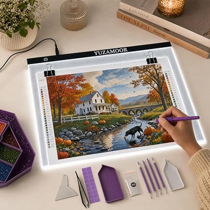 A2 Large Tracing LED Light Pad Kits for Diamond Art, Sketching, Painting - Adjustable Brightness, Sketching, Tracing - USB Powered DIY Diamond Art Light Box with Bead Storge Container, Pens, Clips - size: A2 Kit