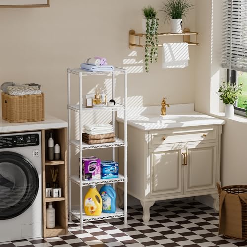 Golpart 5Tier Adjustable Storage Shelves Metal Wire Shelving Standing Shelf - color: White, size: 5-tier-10"Dx16"Wx55"H