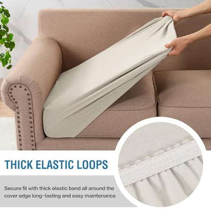 H.VERSAILTEX Fleece Couch Cushion Covers Stretch Loveseat Covers Comfortable and Durable Fabric (2 Piece Loveseat Cushion Cover, Pale Oak) - color: Pale Oak, size: 2 Cushion Loveseat
