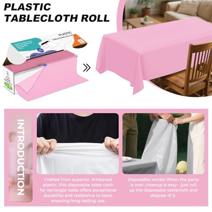 54IN X 160FT Plastic Table Cover Roll with Cutter Box, Cut to Size Plastic Table Cloths for Parties, Birthday, (Pink, 54"x1920") - color: Pink, size: 1920" x 54" (Rectangular)