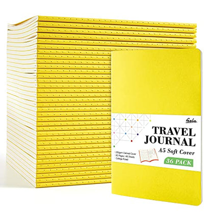 feela 36 Pack Soft Cover Journal Bulk, Lined Blank Travel Journal for Women Men Writing, Notebooks College Ruled for Work, Note Taking Notebook School Business Supplies, 8.2” x 5.5”, A5, Lemon Yellow - color: 36 Lemon Yellow