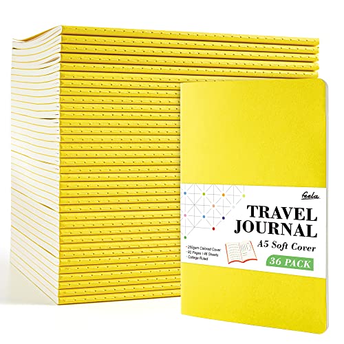 feela 36 Pack Soft Cover Journal Bulk, Lined Blank Travel Journal for Women Men Writing, Notebooks College Ruled for Work, Note Taking Notebook School Business Supplies, 8.2” x 5.5”, A5, Lemon Yellow - color: 36 Lemon Yellow