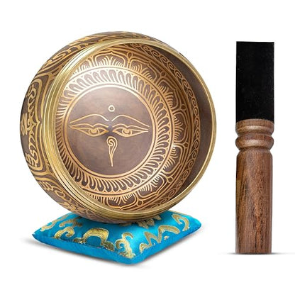 Tibetan Singing Bowl Set - Easy To Play Authentic Handcrafted For Meditation Sound Chakra Yoga Healing 4 Inches By Himalayan Bazaar (Gold & Turquoise) - color: Gold - Turquoise